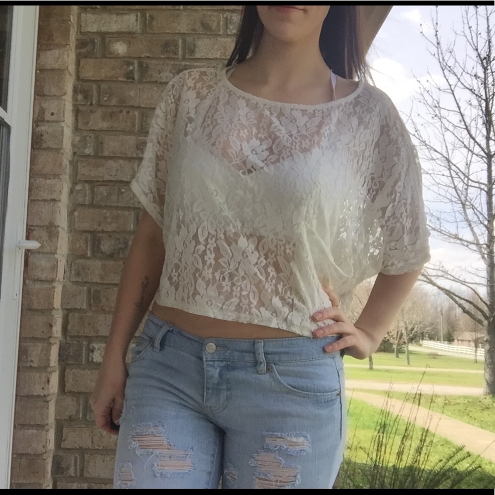 Sheer Pocketed Lace Crop Top